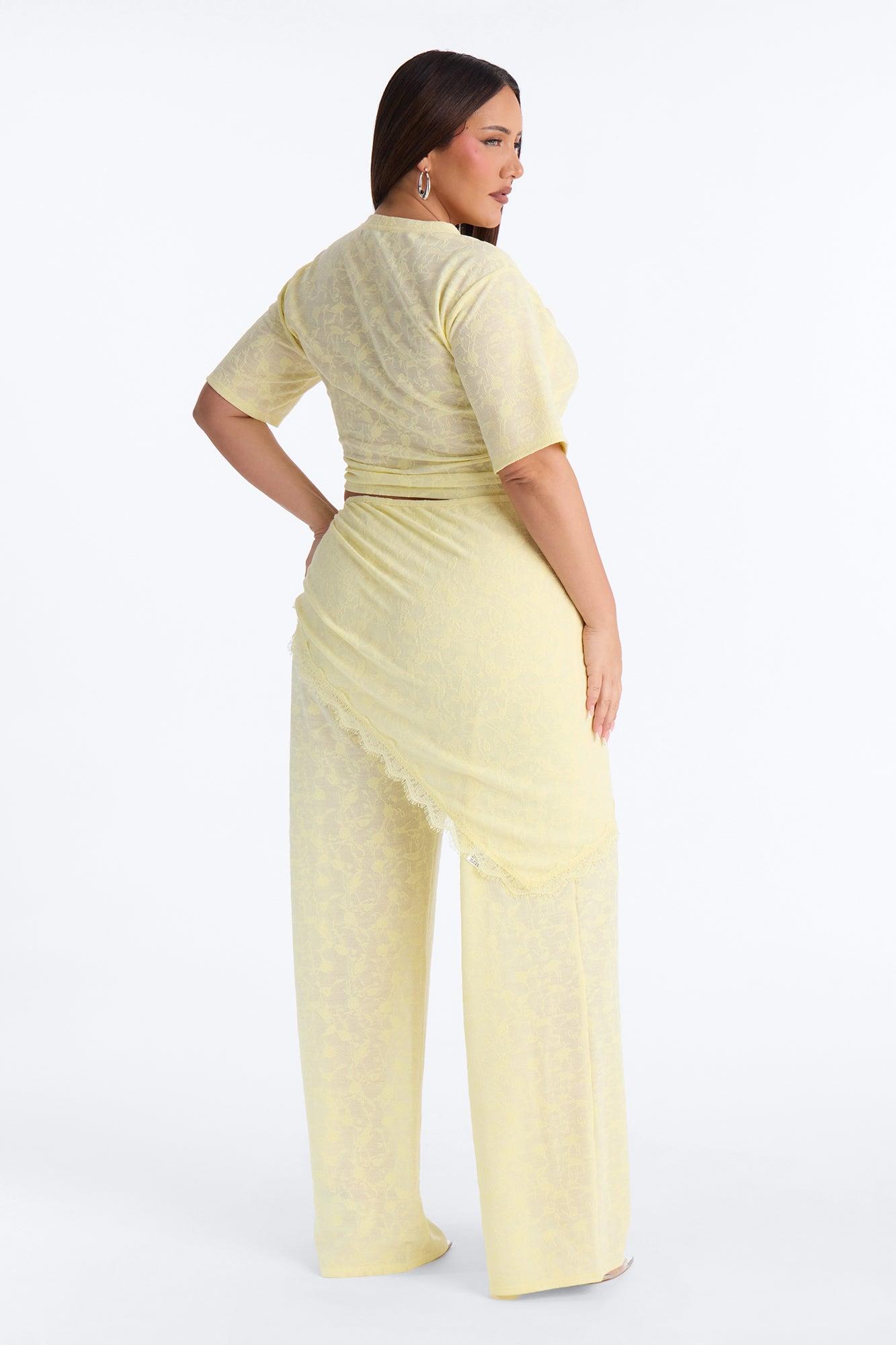 Solana Lace 3 Piece Pant Set - Yellow Female Product Image