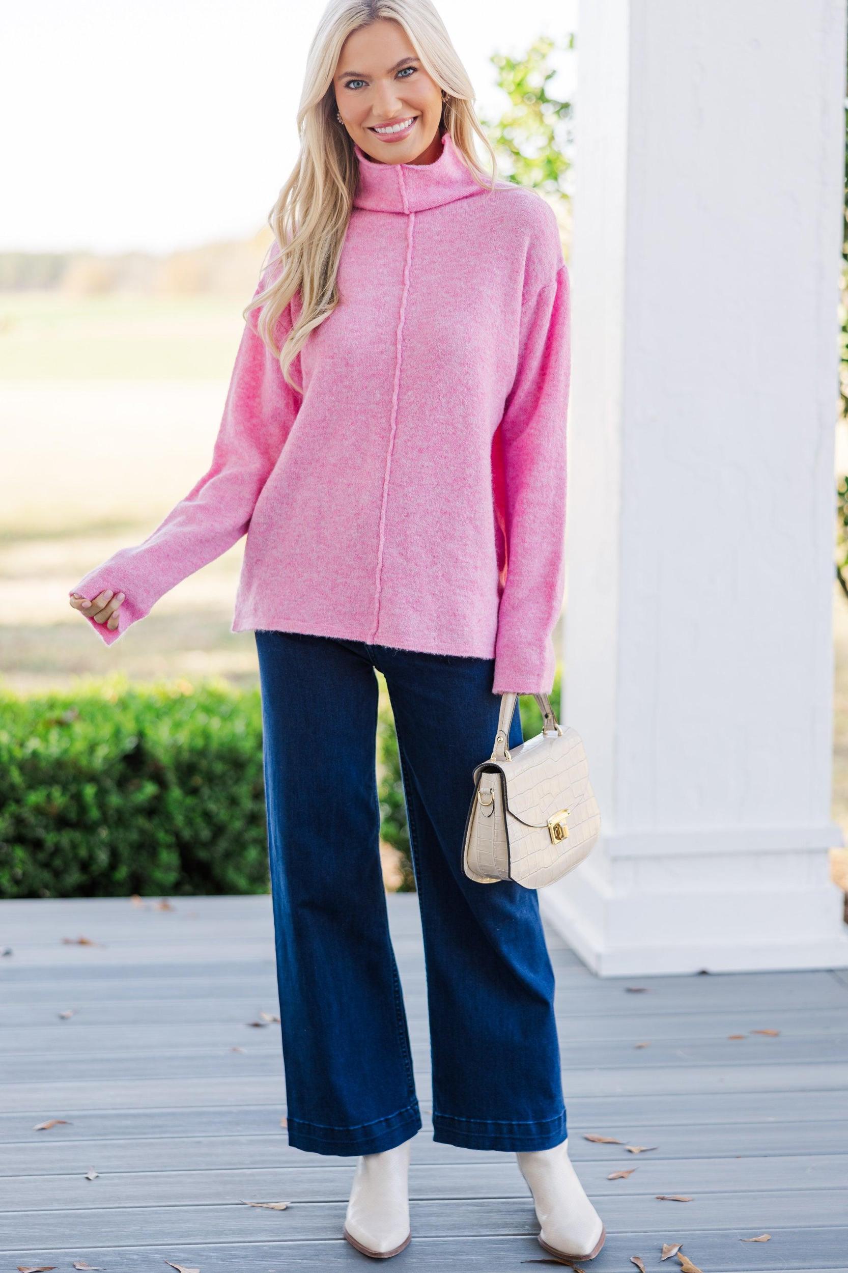 Hear It All Pink Mock Neck Sweater Female Product Image