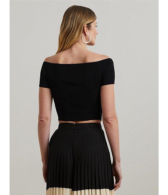 Lauren Ralph Lauren Knit Off-The-Shoulder Short Sleeve Cropped Sweater Product Image