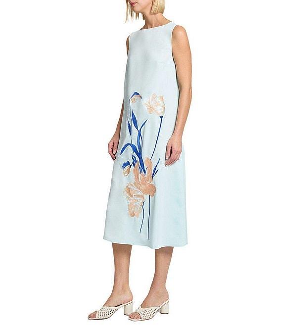 MISOOK Embroidered Crepe Boat Neck Sleeveless Midi Dress Product Image