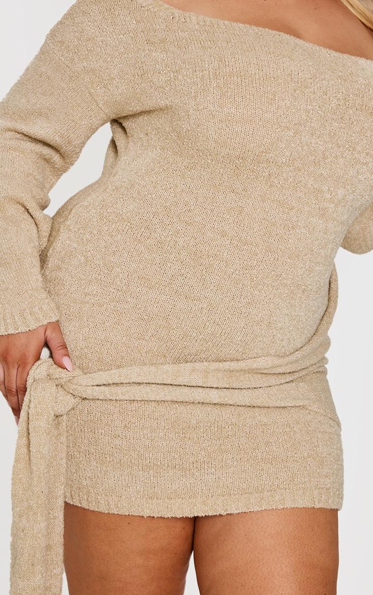 Plus Deep Nude Bardot Knot Mini Dress Product Image