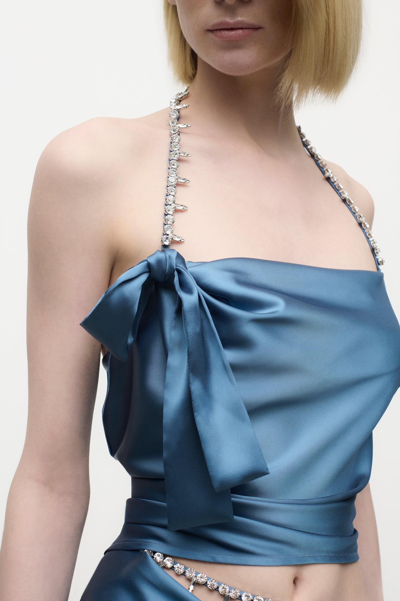 Crystal Embellished Satin Halter Top Product Image