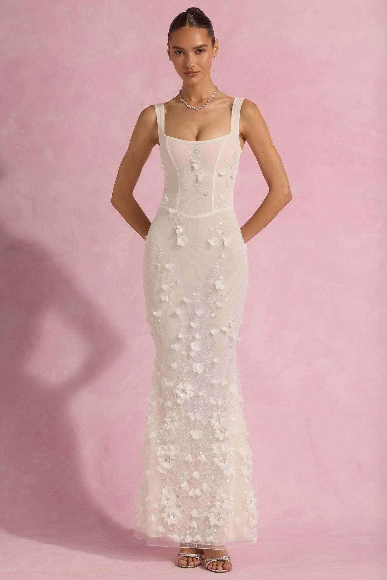 Embellished Fishtail Corset Gown in White Product Image