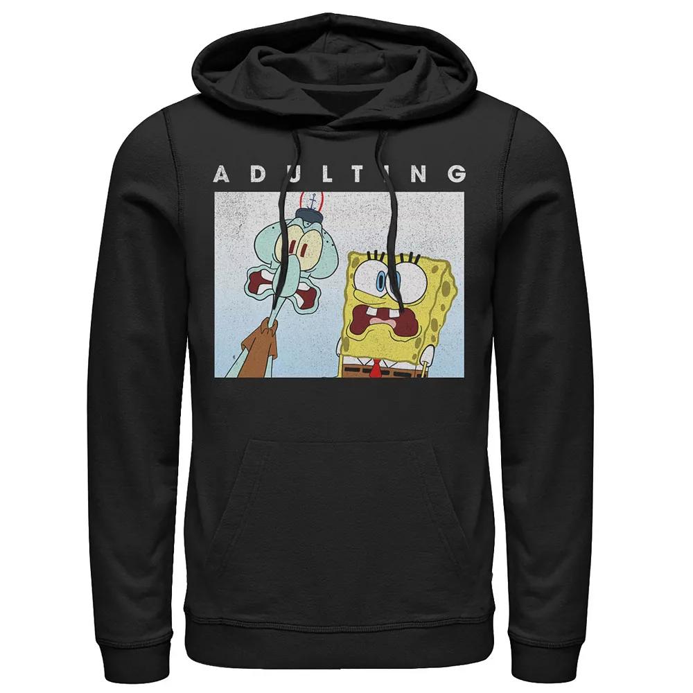 Men's SpongeBob SquarePants & Squidward Scared Of Adulting Hoodie, Size: XL, Black Product Image