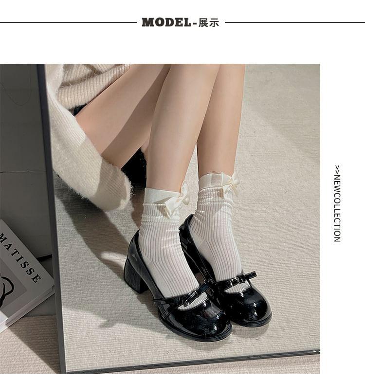 Bow Patent Leather Block Heel Mary Jane Pumps Product Image