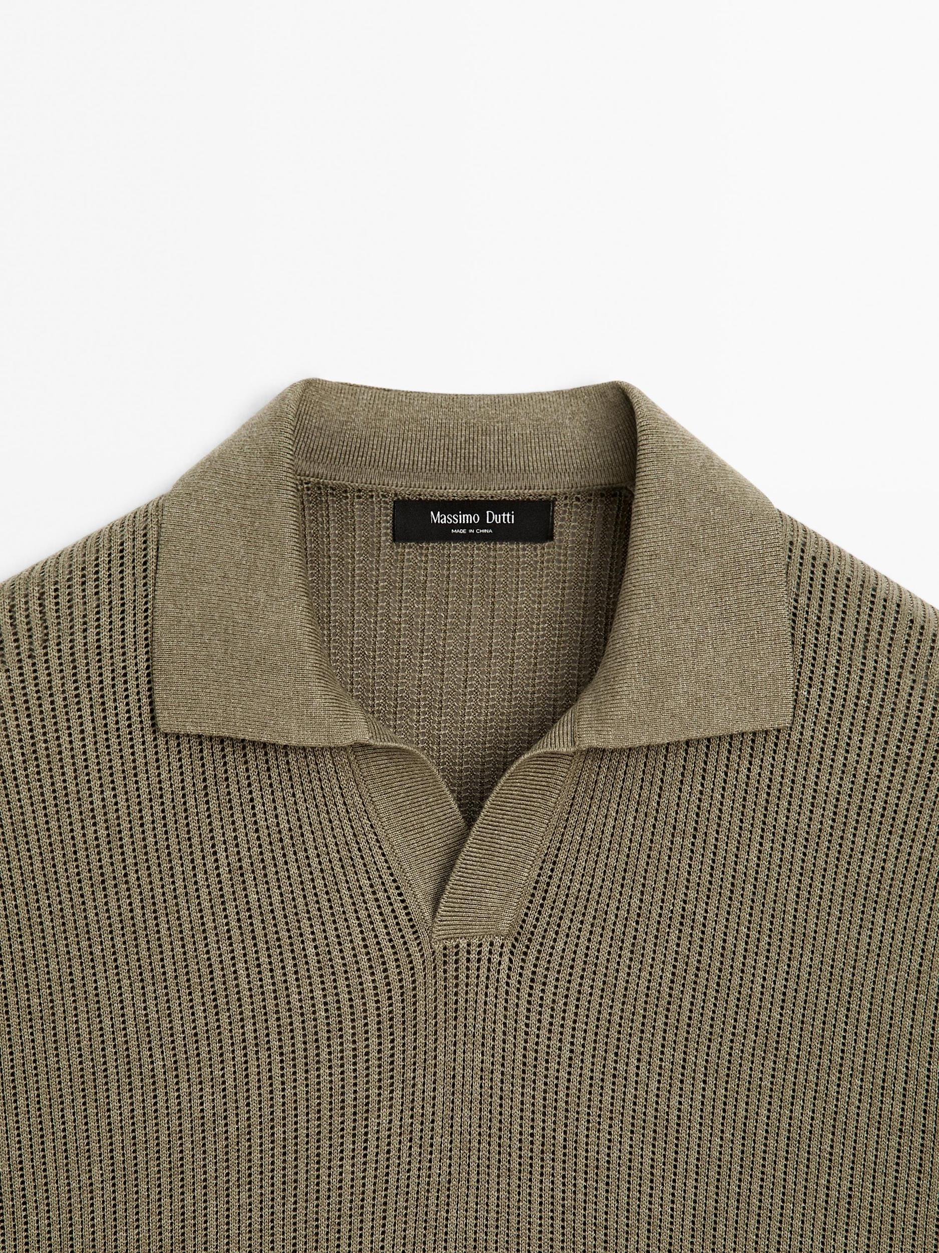 Cutwork V-neck polo shirt Product Image