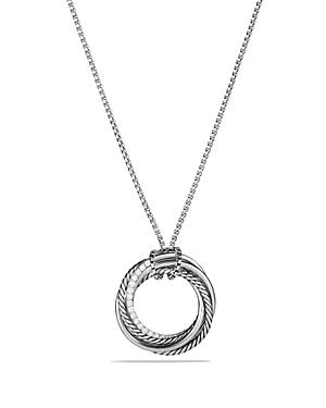 Womens Crossover Pendant Necklace in Sterling Silver with Diamonds, 26mm Product Image