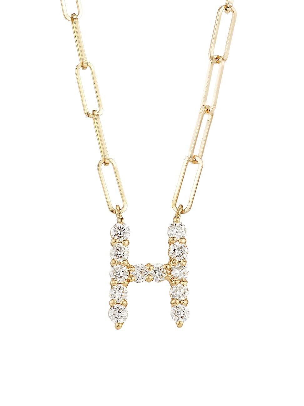 Womens 14K Yellow Gold & 0.40 TCW Diamond Large Initial Pendant Necklace Product Image