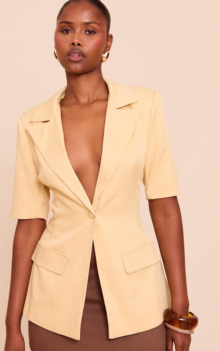 Butter Yellow Short Sleeve Button Blazer Product Image