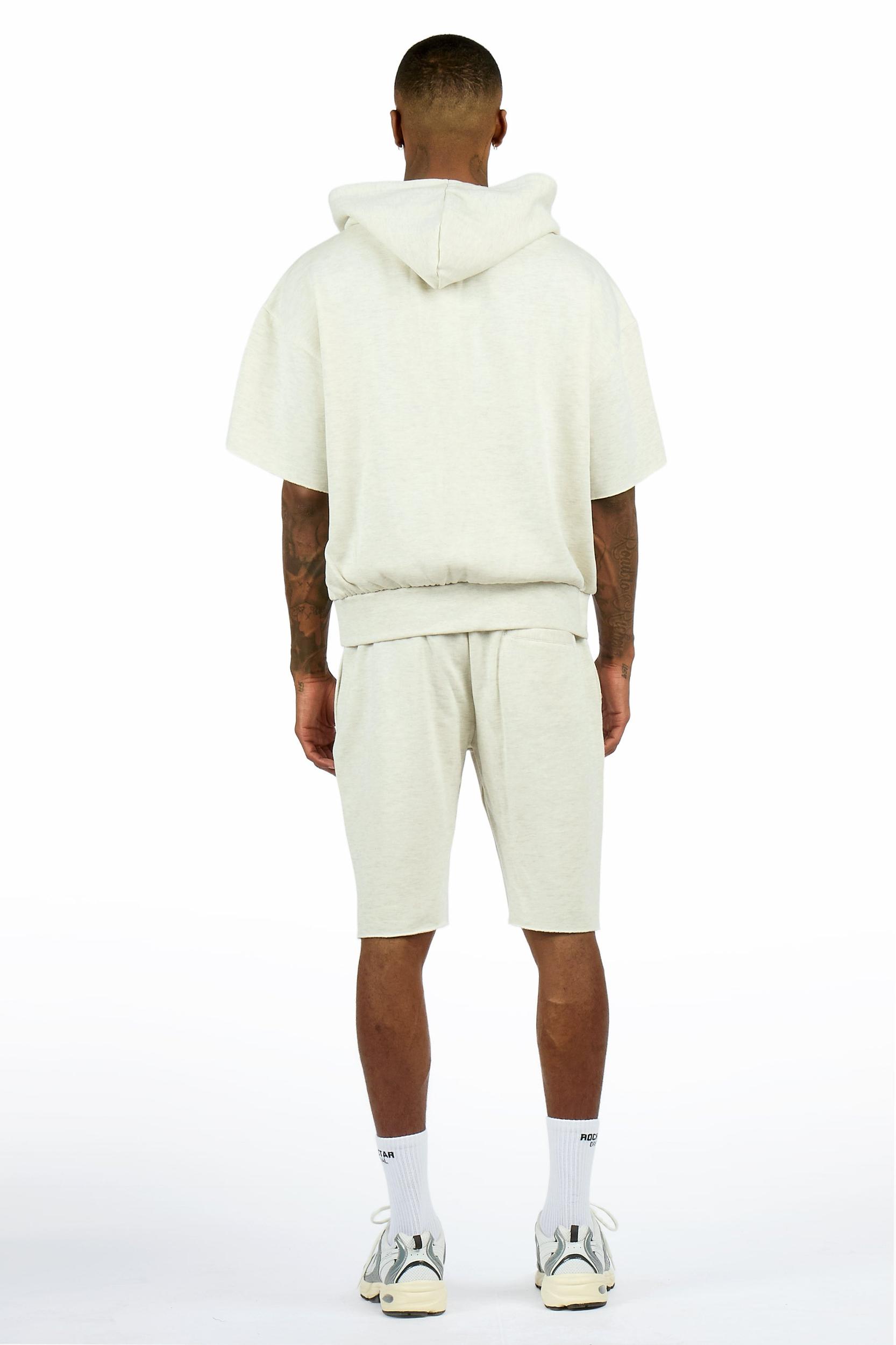 Raffer Light Oatmeal Cut Sleeve Hoodie Short Set Male Product Image