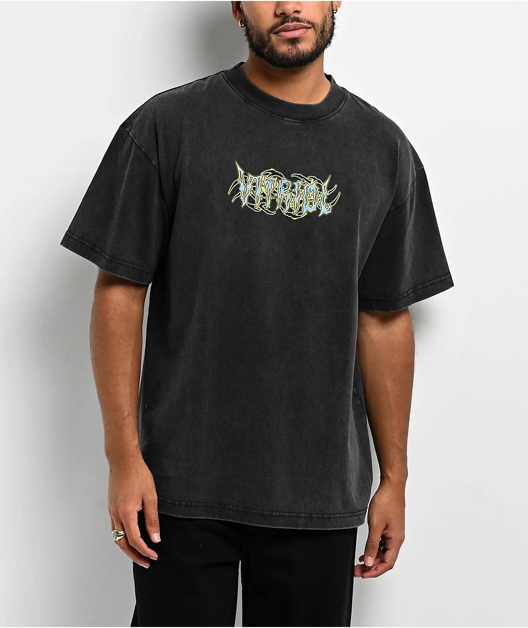 Vitriol Y2K Cyber Skull Black Wash T-Shirt Product Image