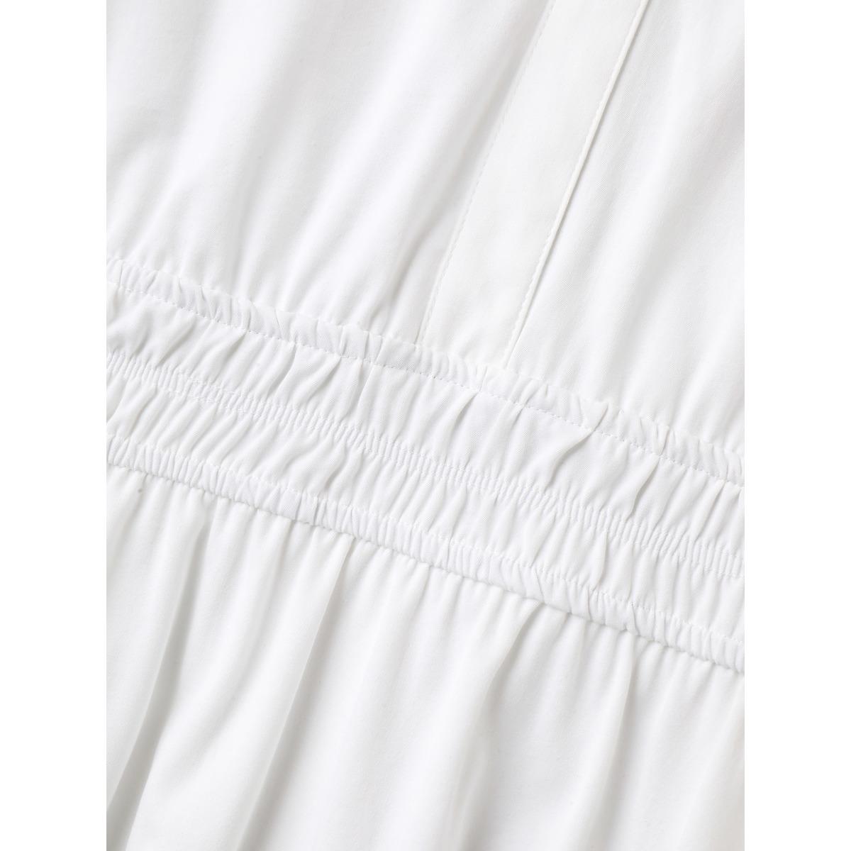 Plus Size Woven Shirred Waist Solid Collar Midi Dress Originalwhite Women Shirt collar Short sleeve Curvy BloomChic 18-20/2X Product Image