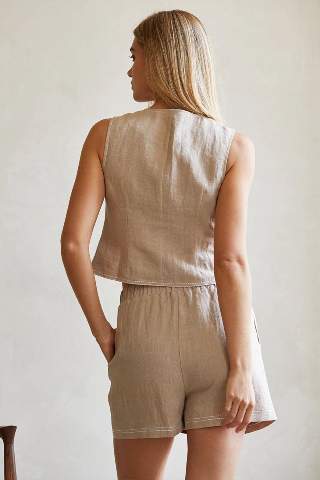 Gemma Contrast Stitch Linen Vest Product Image