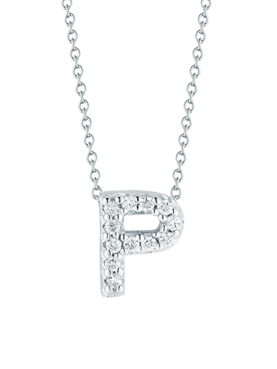 Womens Tiny Treasures 0.08 TCW Diamond & 18K White Gold Initial Necklace Product Image