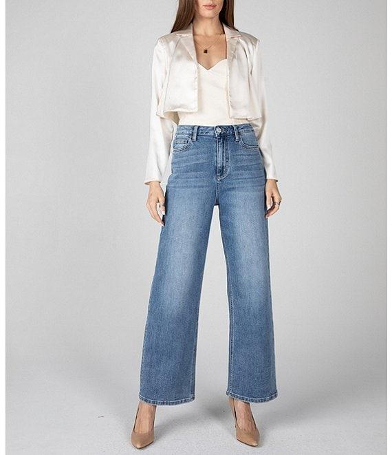 Ceros Jeans Super High Rise Zip/Button-Front Closure Wide Leg Jeans Product Image