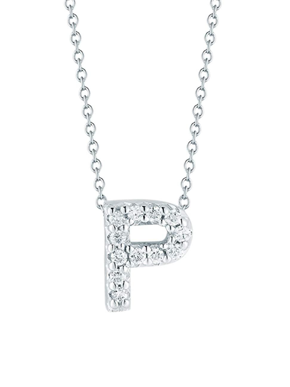 Womens Tiny Treasures 0.08 TCW Diamond & 18K White Gold Initial Necklace Product Image