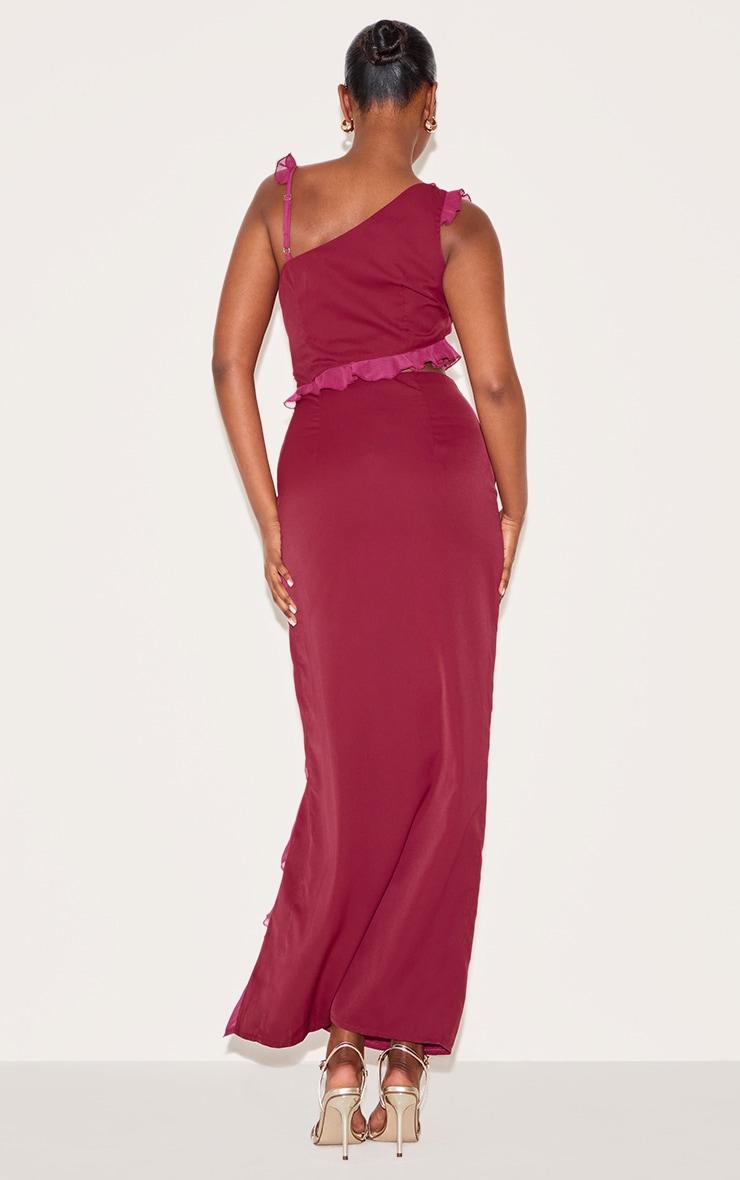 Wine Chiffon Frill Cut Out Maxi Dress Product Image