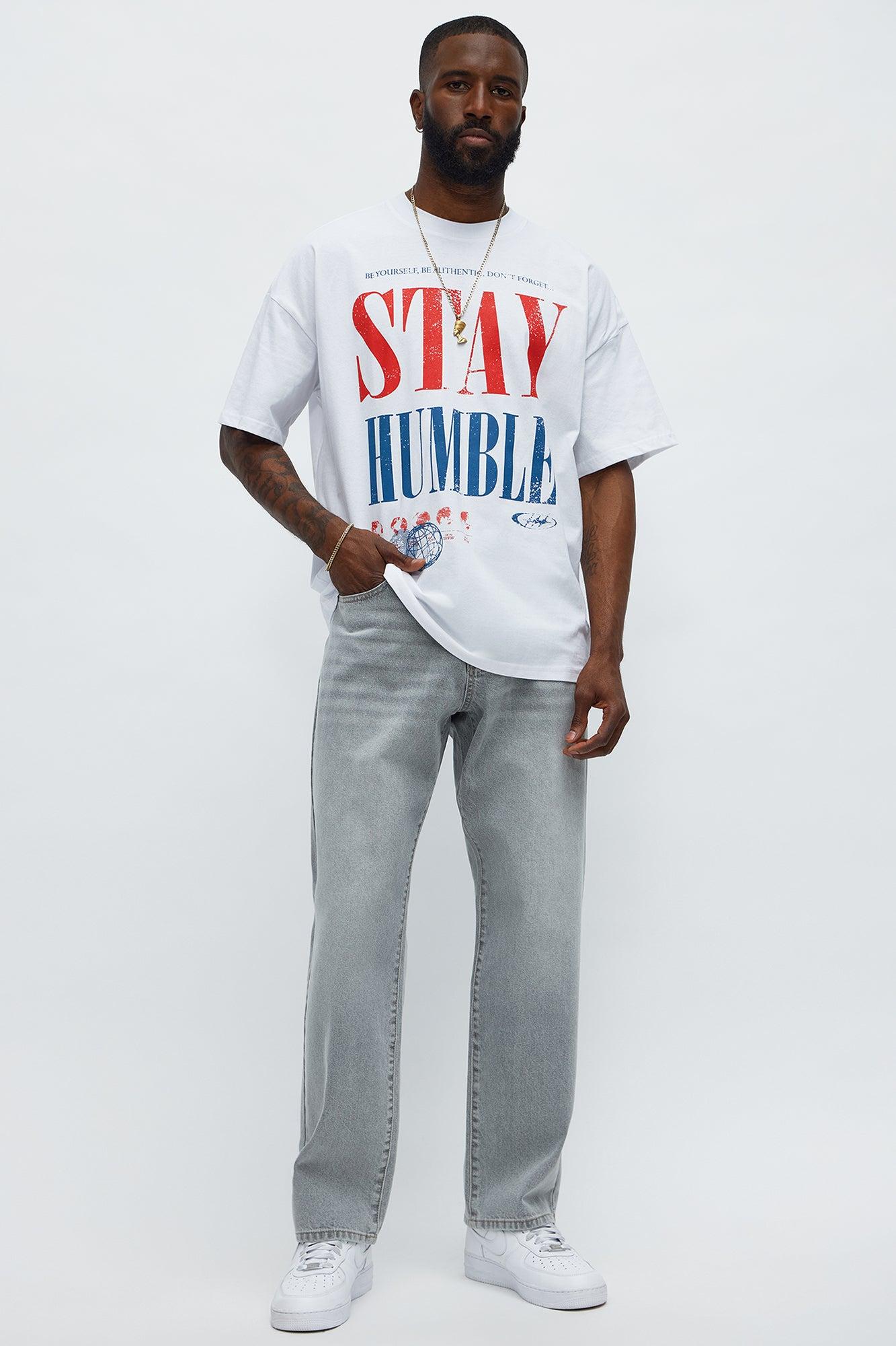 Stay Humble Boxy Short Sleeve Tee - White Male Product Image