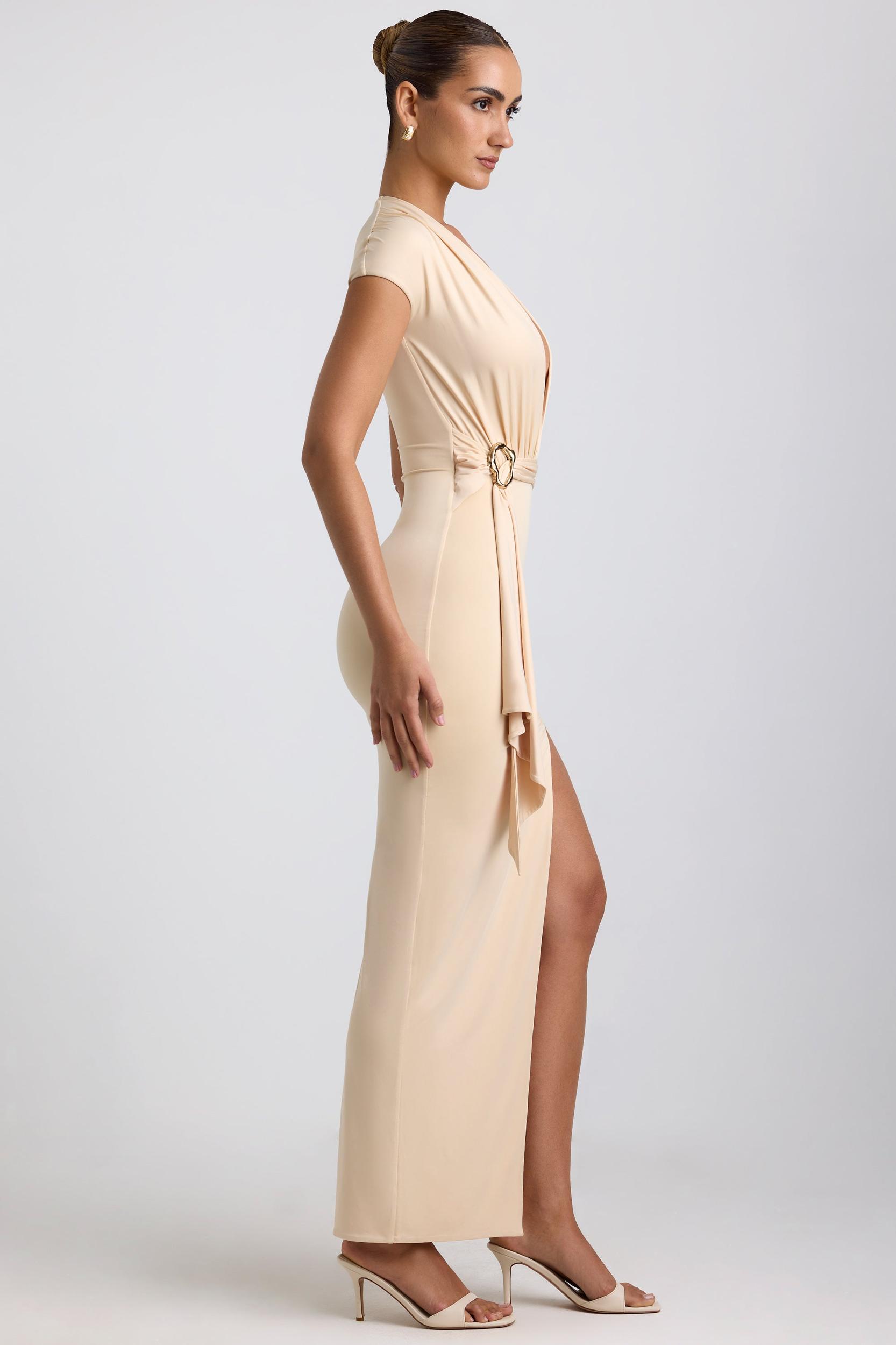 Slinky Jersey Plunge Hardware Detail Maxi Dress in Buttercream Product Image