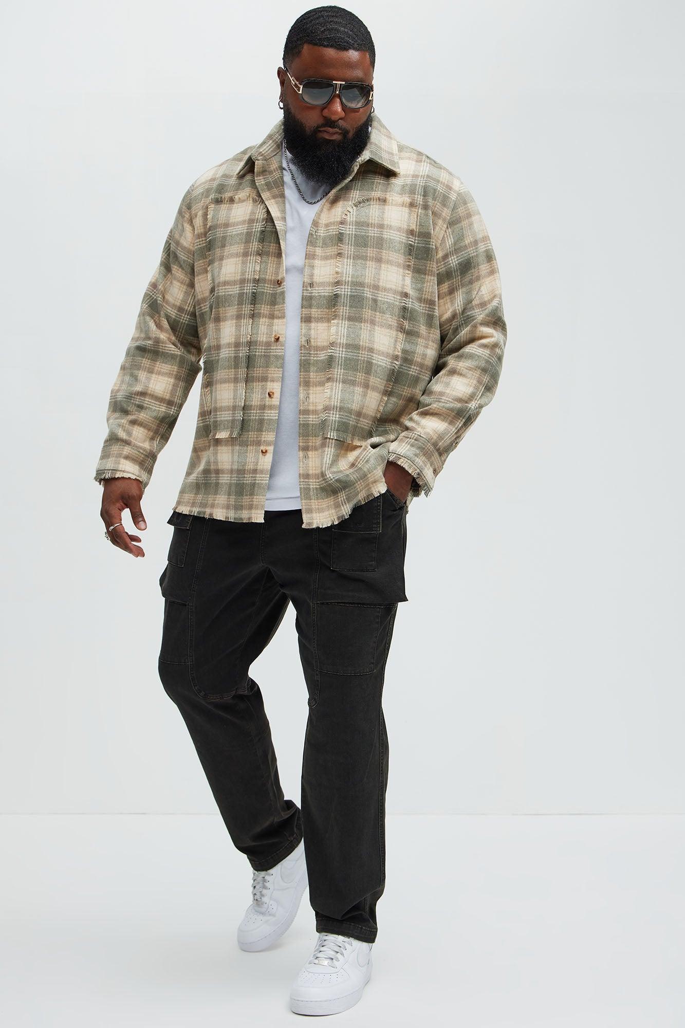 Victory Frayed Flannel Button Up Shirt - Taupe Product Image