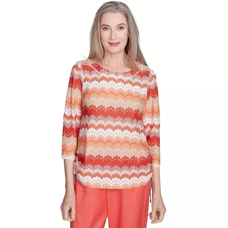 Petite Alfred Dunner Chevron Drawstring Top, Women's, Size: Large Petite, Orange Team Product Image
