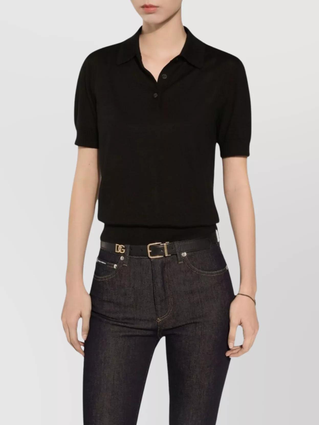 DOLCE & GABBANA Calf Leather Belt With Logo Plaque In Black Product Image