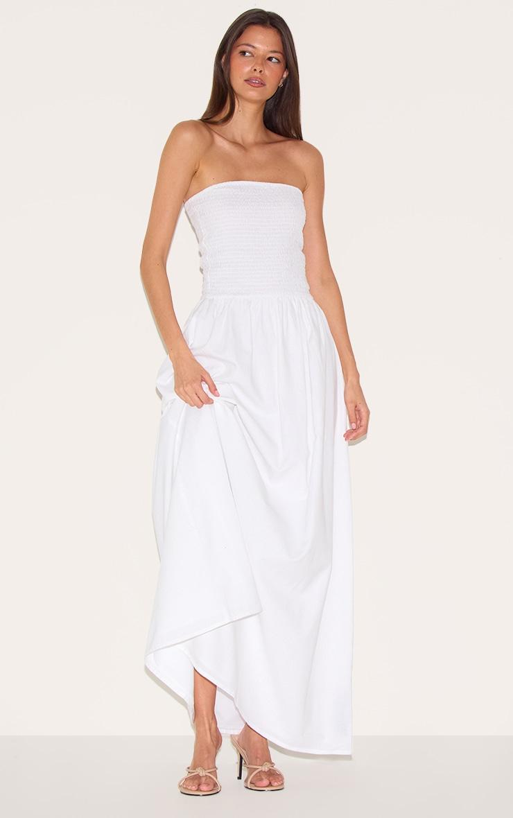  White Bandeau Shirred Detail Maxi Dress Product Image