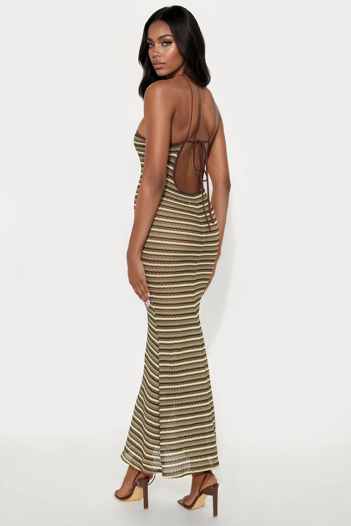 Molly Striped Crochet Maxi Dress - Olive/combo Female Product Image
