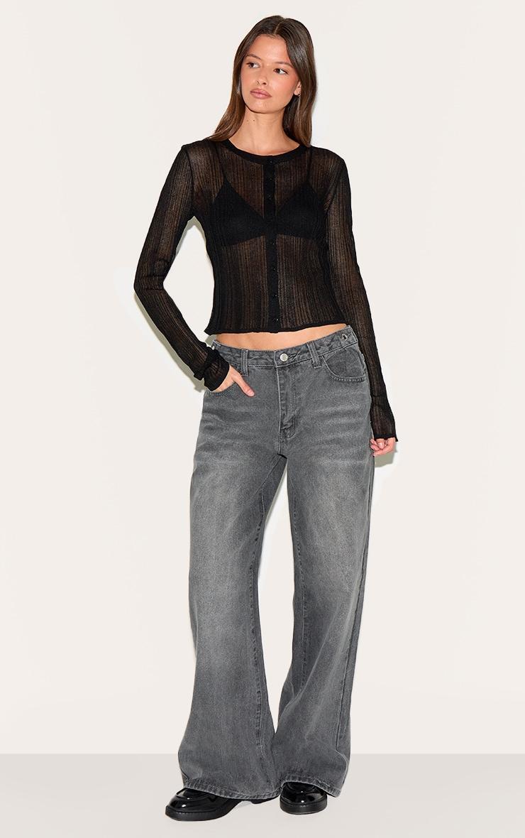 Black Sheer Knit Cardigan Product Image