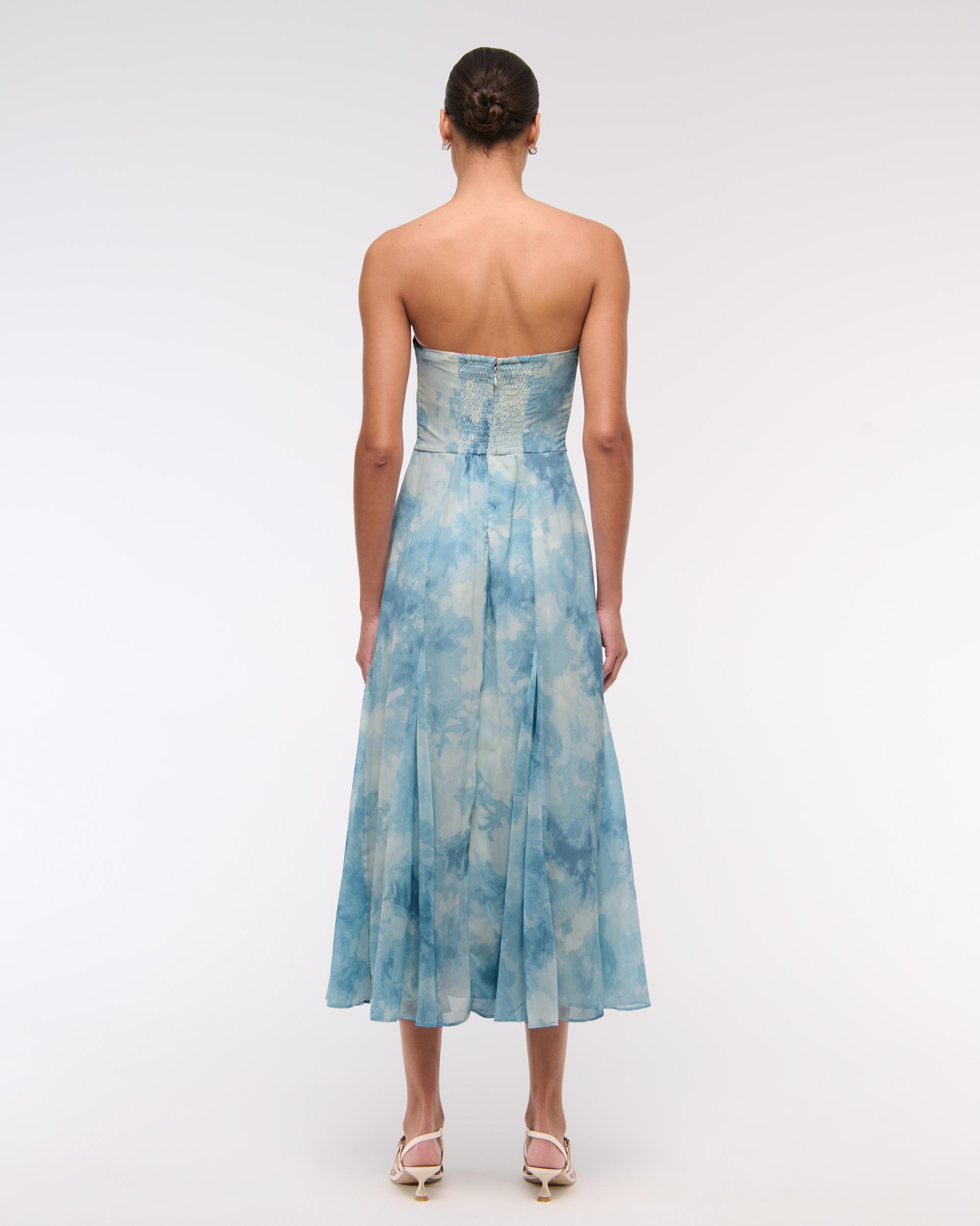 The A&F Camille Strapless Godet Midi Dress Product Image