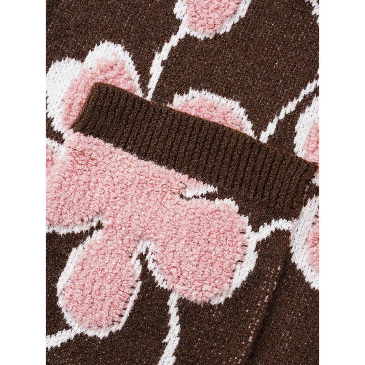 Plus Size Floral Jacquard Open Front Pocket Cardigan Browncoffeecolor Women Playful Loose Long Sleeve Casual Cardigans BloomChic 18-20/2X Product Image