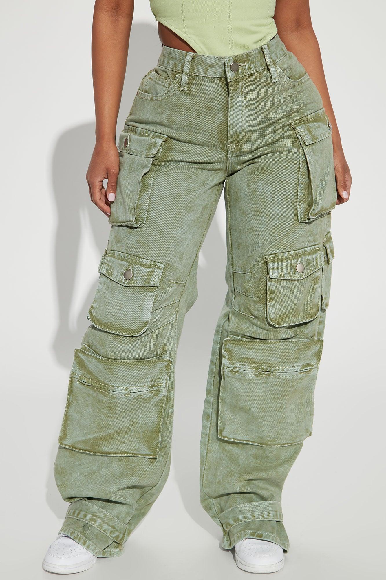 Billie Low Slung Cargo Jeans - Green Product Image