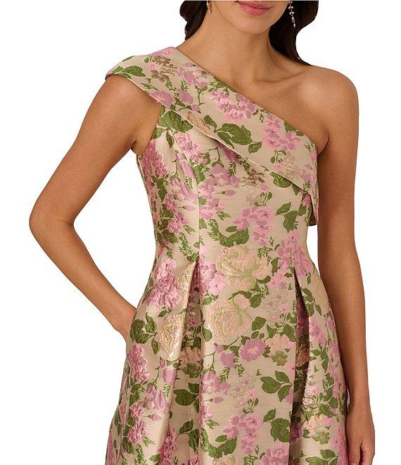 Adrianna Papell One Shoulder Floral Jacquard High Low A-line Midi Dress Product Image