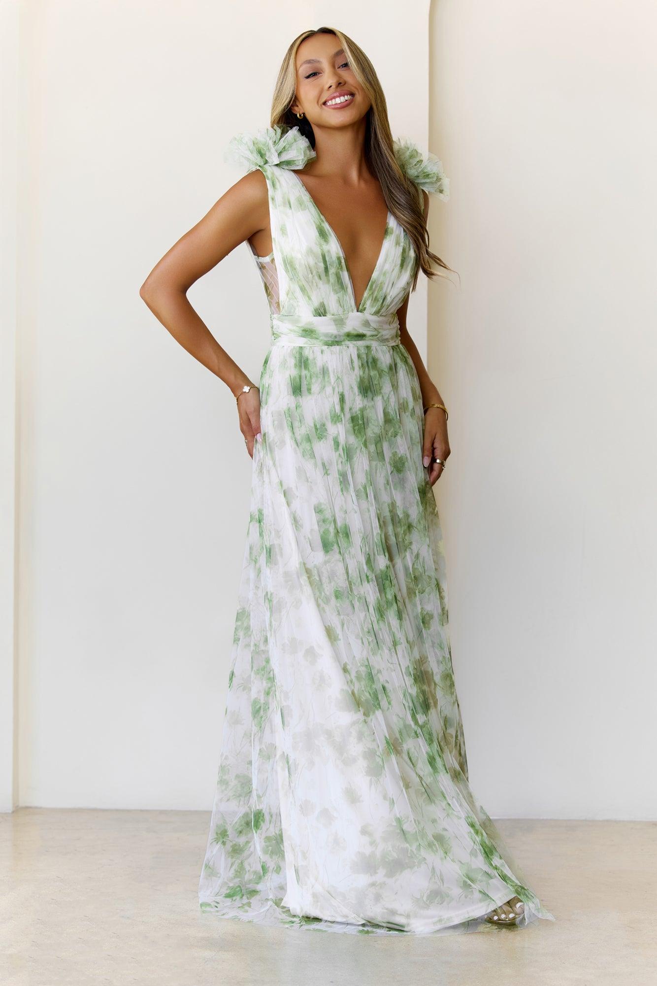Hazy Horizons Maxi Dress Green Product Image