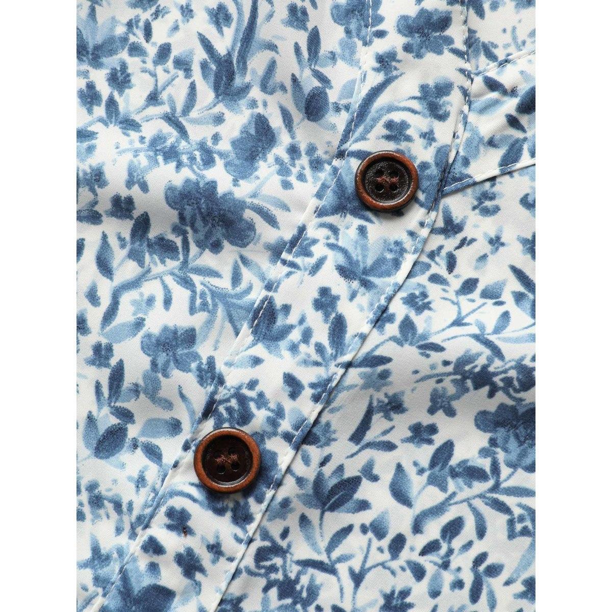 Plus Size Ditsy Floral Sleeveless Button Detail Tank Top Women LightBlue Casual Button V-neck Everyday Tank Tops Camis BloomChic 12/L Product Image