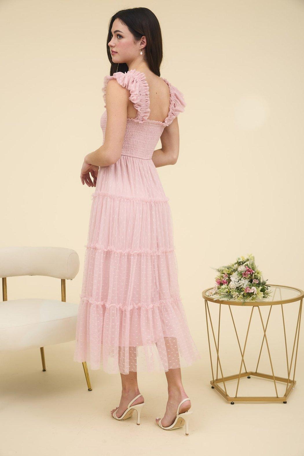 CHIFFON SMOCKED MIDI DRESS Product Image