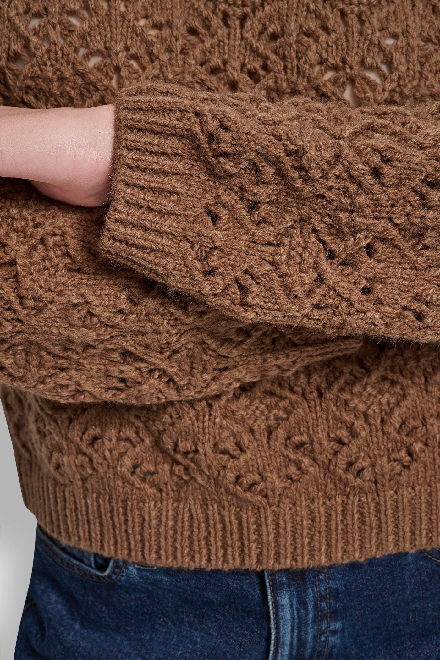 POINTELLE STITCH LONG SLEEVE CREW NECK SWEATER Product Image