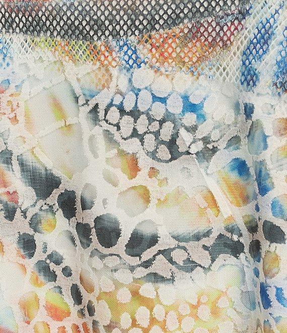 Ali Miles Burnout Knit Abstract Print Round Neck 3/4 Sleeve Tunic Product Image