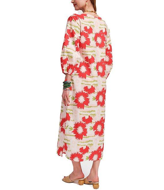 FRANCES VALENTINE Minnow Dahlia Burst Print Boat Neck Bracelet Puff Sleeve Maxi Dress Product Image