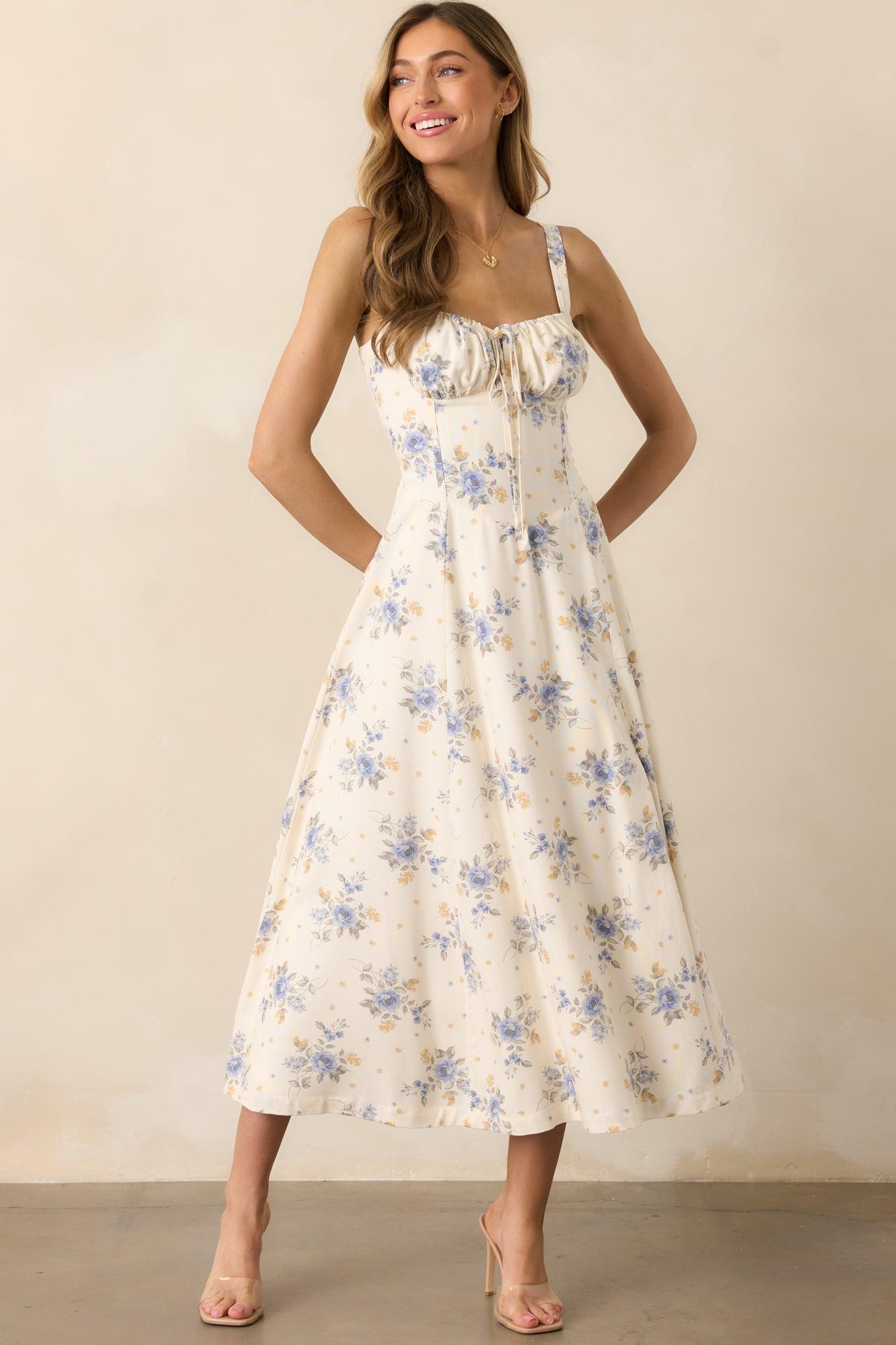 The Josephine Periwinkle Floral Corset Maxi Dress Product Image