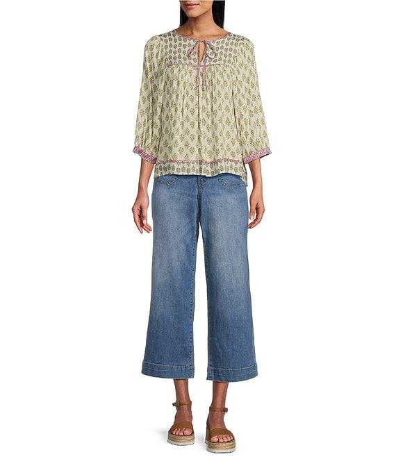 Nurture Woven Geo Mix Pattern Elbow Sleeve Top Product Image