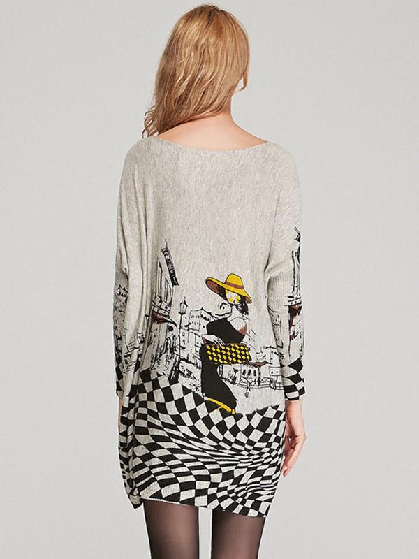 Vintage Loose Printed Split-Joint Sweater Product Image