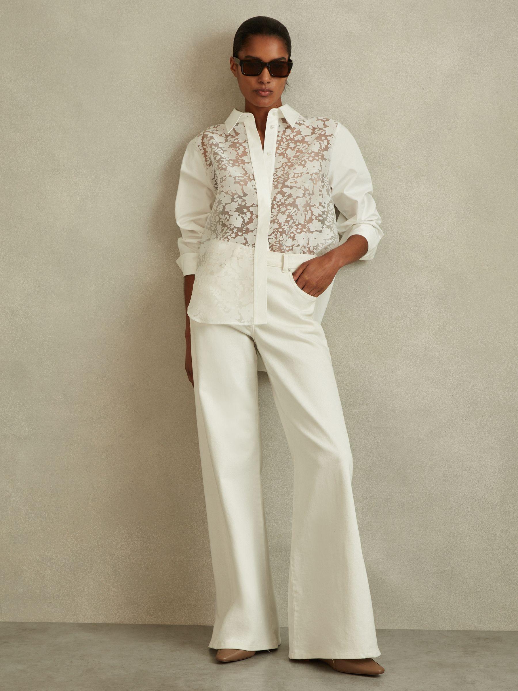 Cotton Burnout Floral Shirt in Ivory Product Image