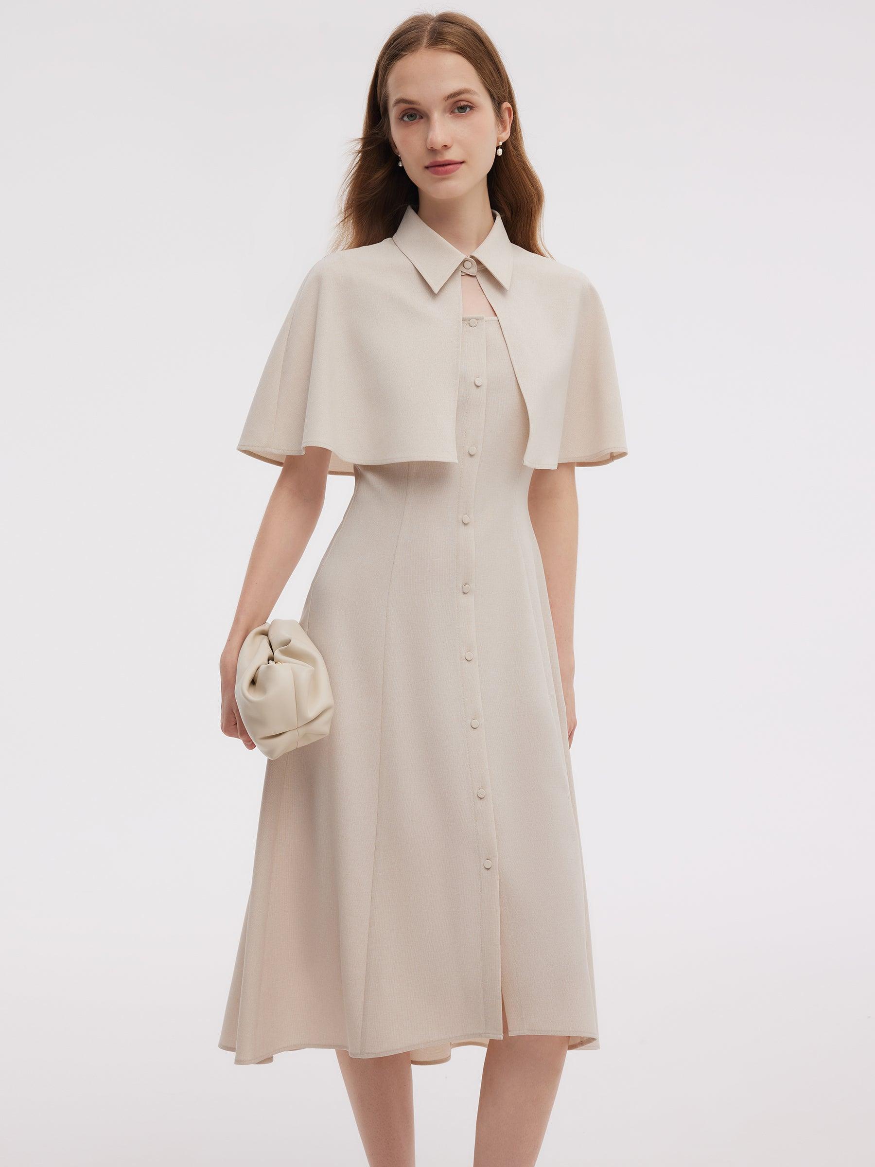 Sleeveless Midi Dress And Detachable Capelet Two-Piece Set Product Image