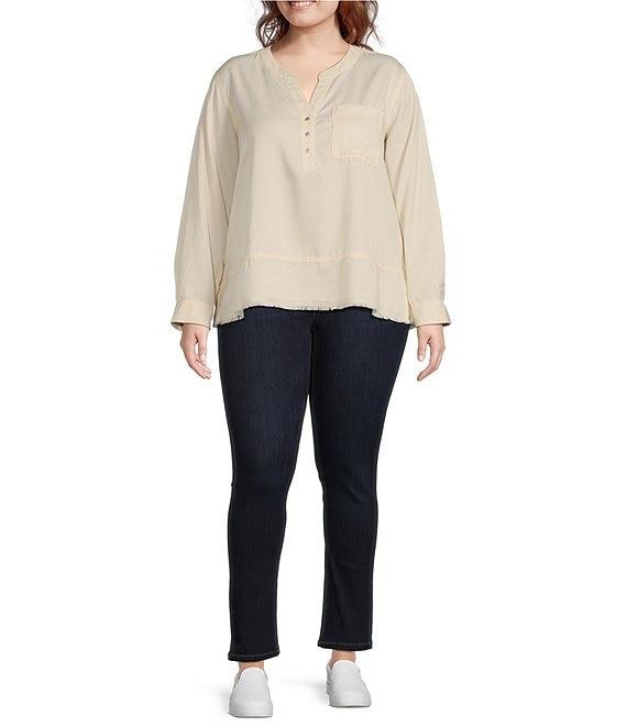 Westbound Plus Size Woven 3/4 Roll-Tab Sleeve Henley Top Product Image
