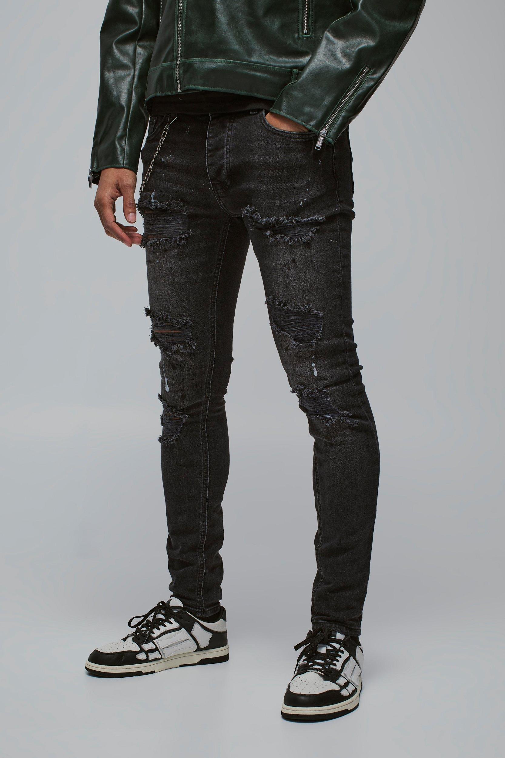 Super Skinny Stretch Rip & Repair Denim Jeans | boohooMAN USA Product Image