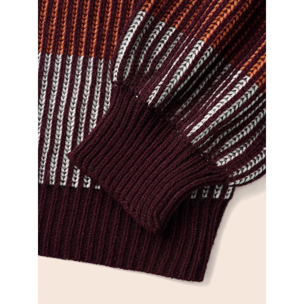 Plus Size Textured Striped Contrast Patchwork Pullover Deepred Women Casual Long Sleeve Round Neck Everyday Pullovers BloomChic 12/L Product Image