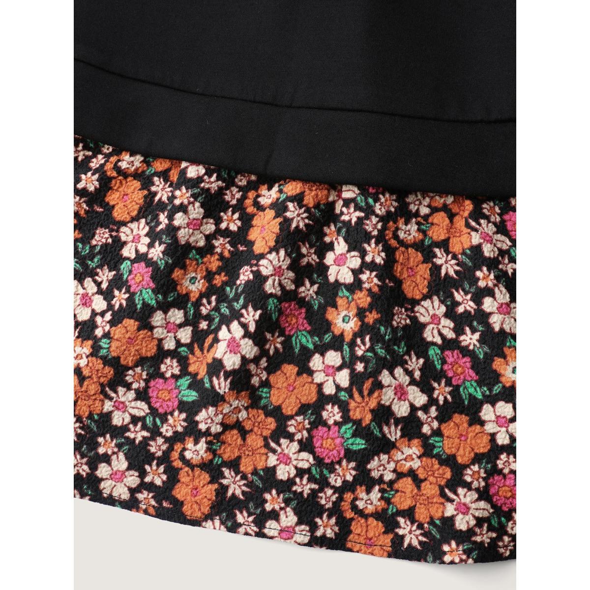 Plus Size Supersoft Floral Spliced Layered Sweatshirt Women Black Leisure Contrast Round Neck Casual Sweatshirts BloomChic 26/4X Product Image