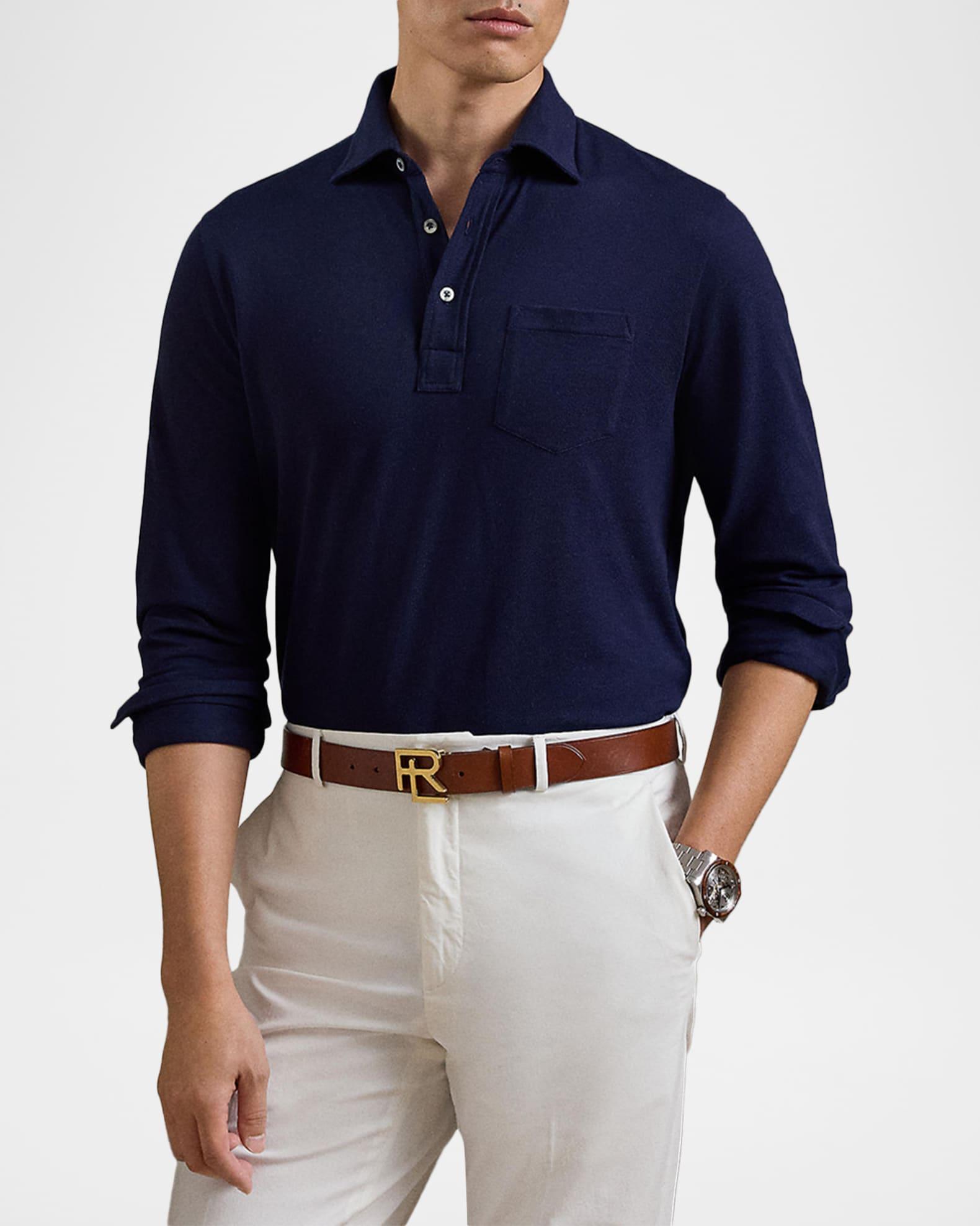 Men's Cotton and Cashmere Long-Sleeve Polo Shirt Product Image