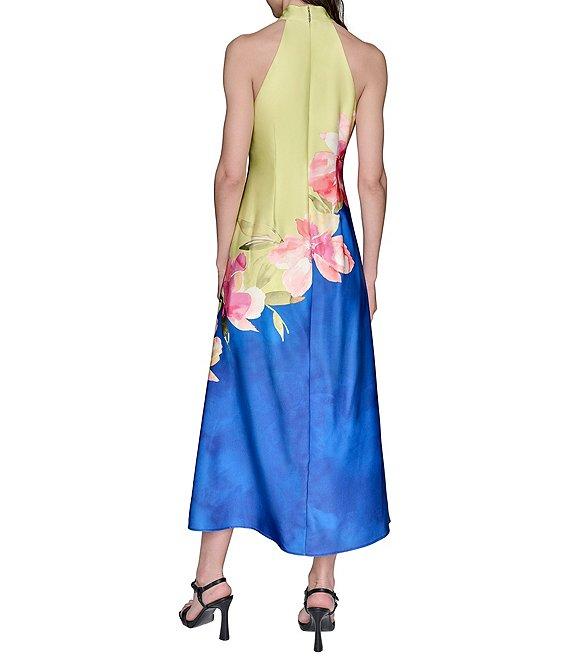 KARL LAGERFELD PARIS Halter Neck Charmeuse Floral Print Slip Midi Dress Product Image